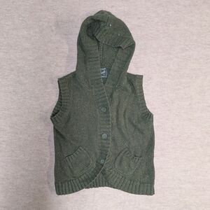 Woolrich Olive Spruce Green Sleeveless Button Hooded Cardigan Angora Size Small
